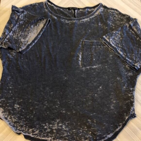 Urban X Grey Bleached T-Shirt with Sparkle Pocket - Picture 1 of 6